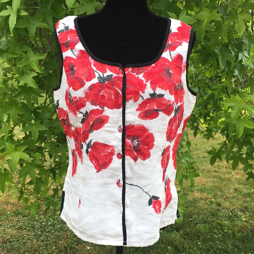 3/$20 Spanner Linen Floral Sleeveless Top